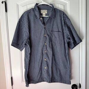 US Expedition Mens XL Navy Plaid Cotton Short Sleeve Button‎ Down